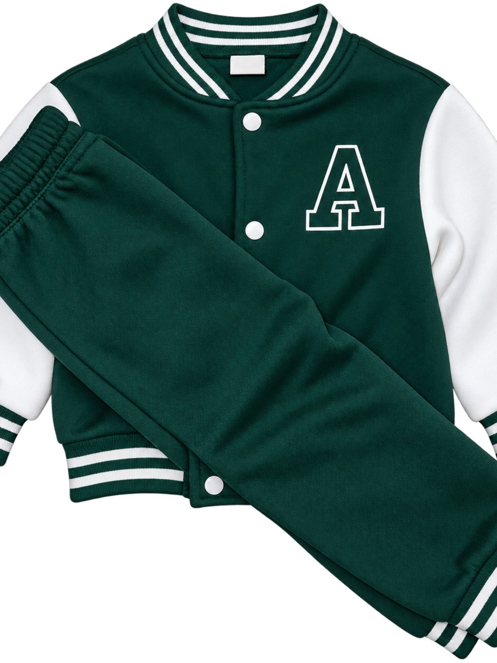 SHEIN Dark Green & White Kids Athletic Jogger Set